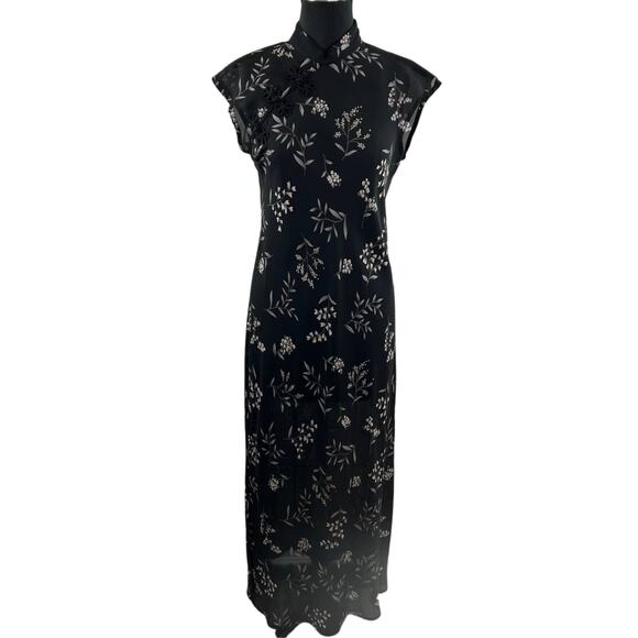 Vintage Jessica Howard Black White Asian High Neck Frog Toggle Maxi Dress S M - Picture 1 of 7
